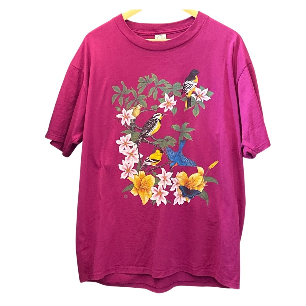1994 Cotton Grove T-Shirt Naturecore Birdwatcher Cottagecore Magenta XL USA